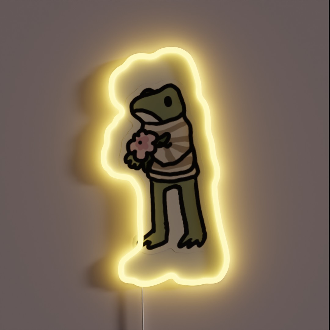 Cottagecore Frog In A Sweater With Flower RGB Neon Sign