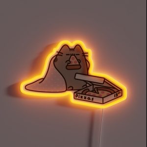 Cozy Cat Eating Pizza Illustration RGB Neon Sign Cozy Cat Eating Pizza Illustration RGB Neon Sign