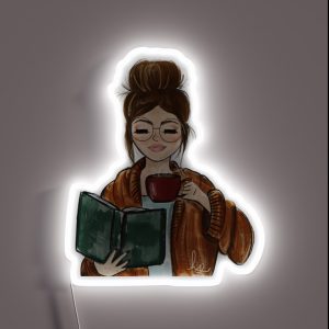Cozy Fall Girl With Book And Coffee RGB Neon Sign