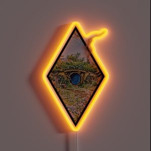 Cozy Home On A Hill With Smoke Coming Out Of A Chimney White Fantasy RGB Neon Sign