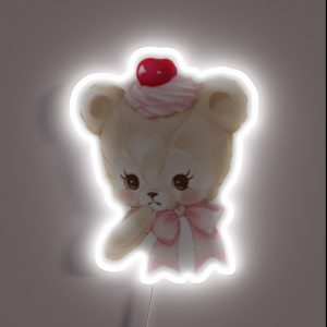 Cream Pink Cherry Coquette Bear RGB Neon Sign