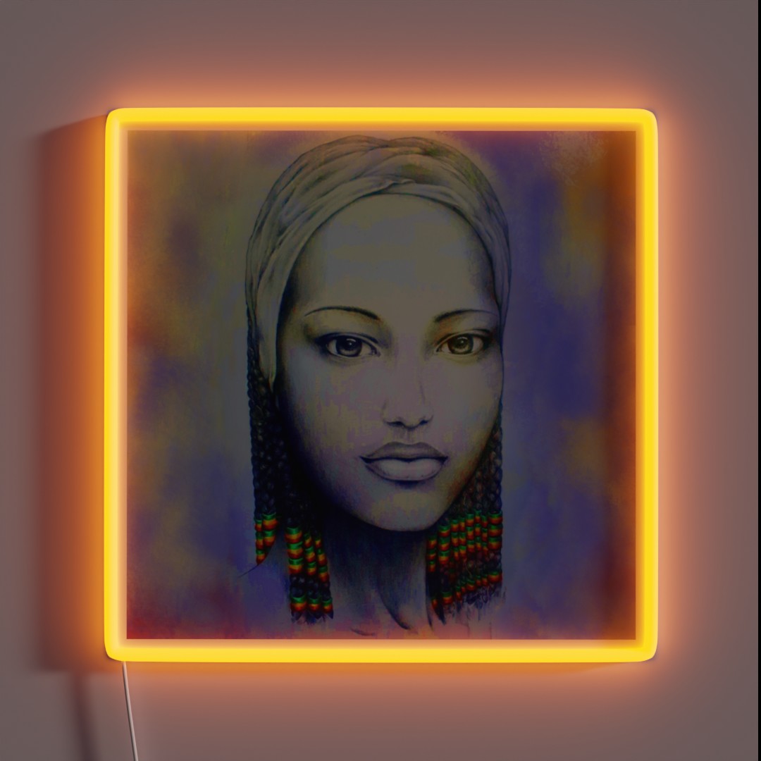 Creole African Girl Portrait Hand Drawing RGB Neon Sign Creole African Girl Portrait Hand Drawing RGB Neon Sign