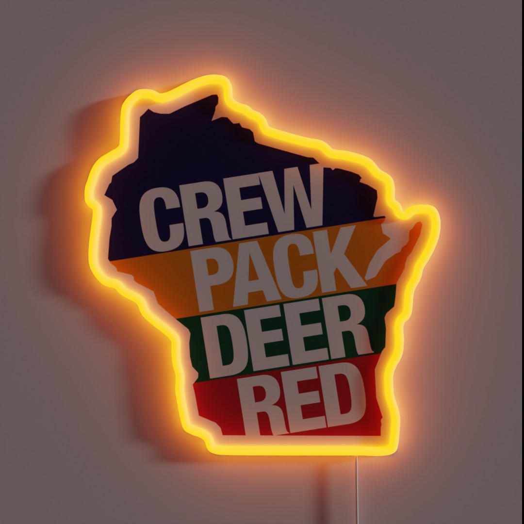 Crew Pack Deer Red Wisconsin RGB Neon Sign Crew Pack Deer Red Wisconsin RGB Neon Sign