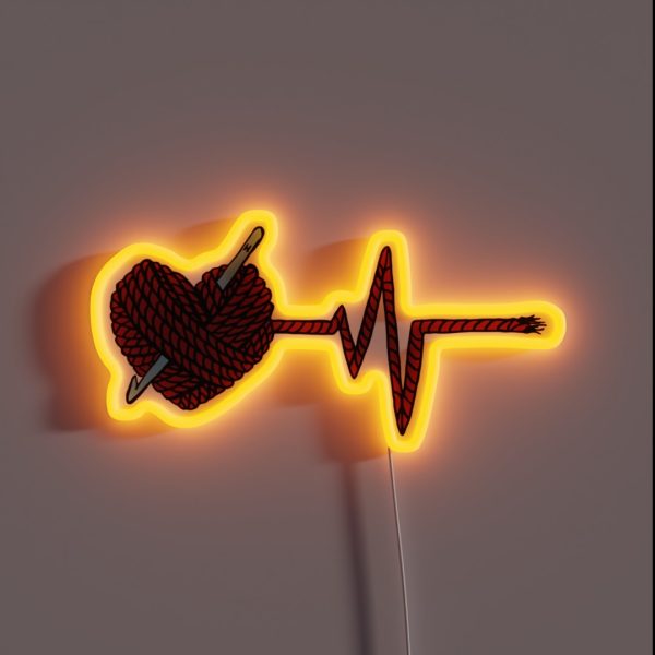 Crochet Heart Yarn Heartbeat Yarn Pulse RGB Neon Sign