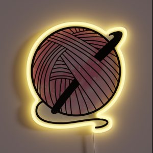 Crochet Hook With Pink Watercolor Yarn Ball RGB Neon Sign