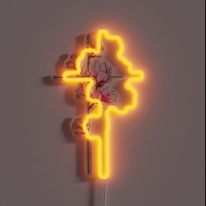 Cross With Magnolia Flowers RGB Neon Sign
