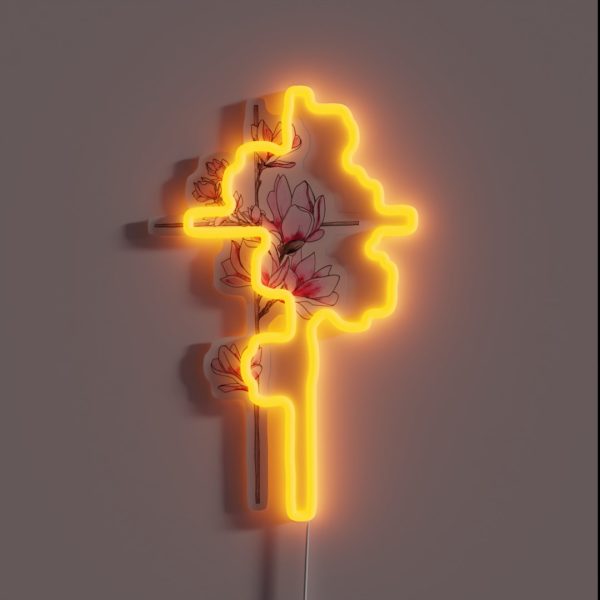 Cross With Magnolia Flowers RGB Neon Sign