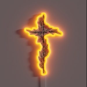 Cross With Rainbow Colored Daisies RGB Neon Sign