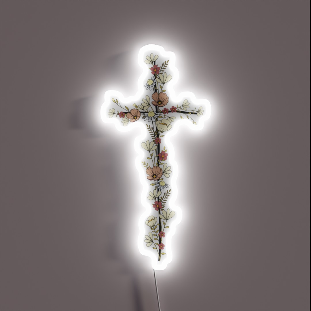 Cross With Wildflowers RGB Neon Sign Cross With Wildflowers RGB Neon Sign
