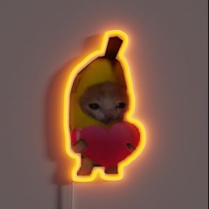 Crying Banana Cat With Heart RGB Neon Sign