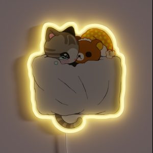 Crying Cat With Teddy Bear RGB Neon Sign