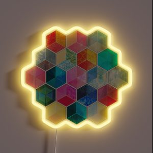 Crystal Bohemian Honeycomb Cubes Colorful Hexagon Pattern RGB Neon Sign
