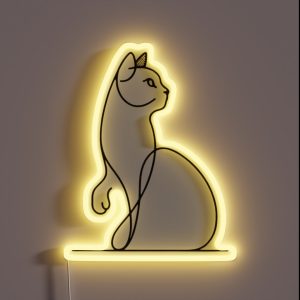 Curious Cat Gaze Chic Line Artwork RGB Neon Sign