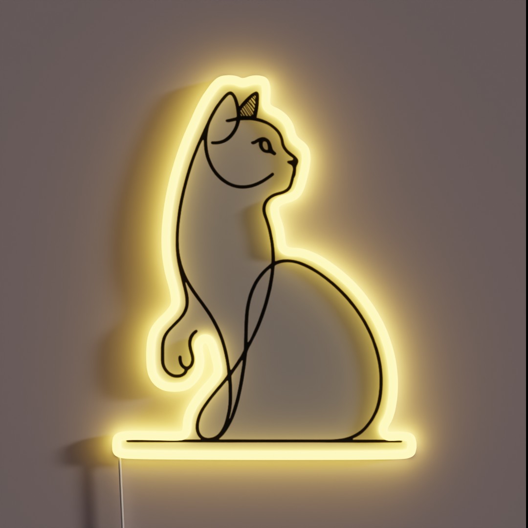Curious Cat Gaze Chic Line Artwork RGB Neon Sign Curious Cat Gaze Chic Line Artwork RGB Neon Sign