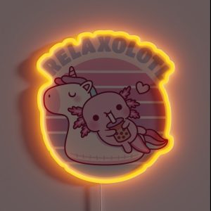 Cute Axolotl Chilling On Unicorn Pool Float Relaxolotl RGB Neon Sign
