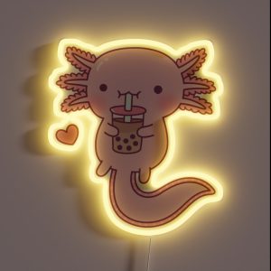 Cute Axolotl Drinking Bubble Tea RGB Neon Sign Cute Axolotl Drinking Bubble Tea RGB Neon Sign