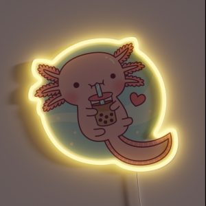 Cute Axolotl Loves Bubble Tea RGB Neon Sign Cute Axolotl Loves Bubble Tea RGB Neon Sign