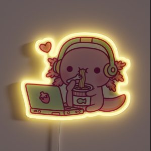 Cute Axolotl Loves Instant Noodles And Anime RGB Neon Sign
