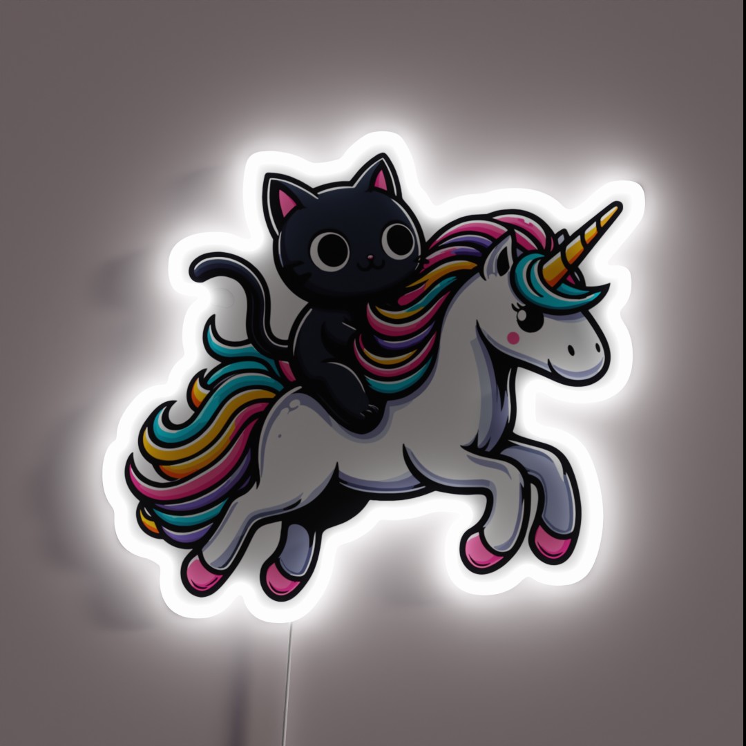 Cute Black Kitty Riding A Unicorn RGB Neon Sign Cute Black Kitty Riding A Unicorn RGB Neon Sign