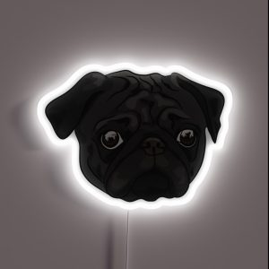 Cute Black Pug Portrait RGB Neon Sign Cute Black Pug Portrait RGB Neon Sign