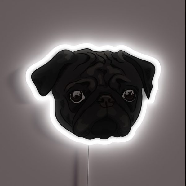 Cute Black Pug Portrait RGB Neon Sign