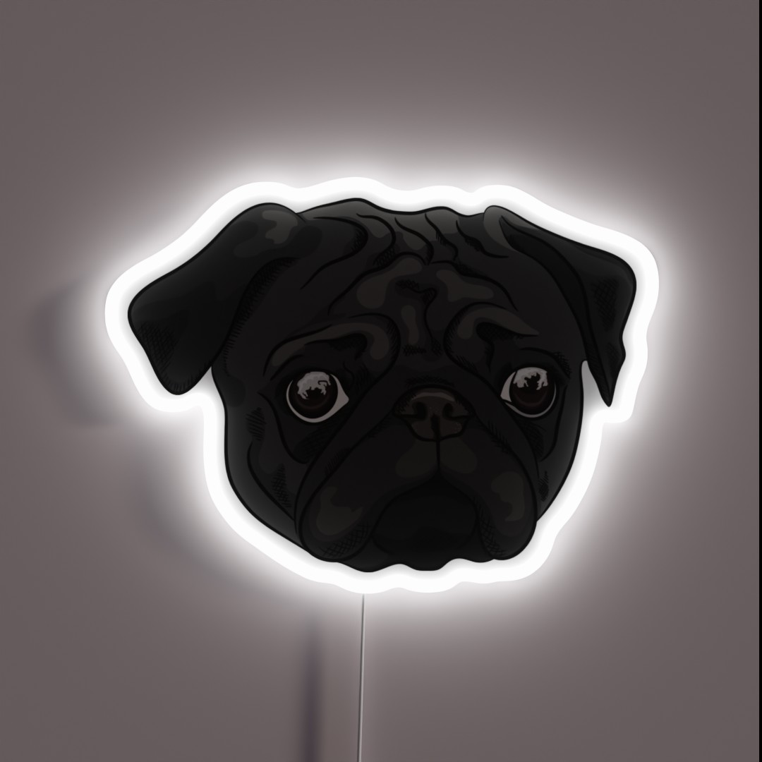 Cute Black Pug Portrait RGB Neon Sign Cute Black Pug Portrait RGB Neon Sign