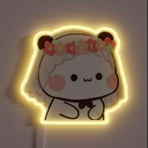 Cute Bride Bubu Bear And Panda Couple Peach And Goma Version RGB Neon Sign