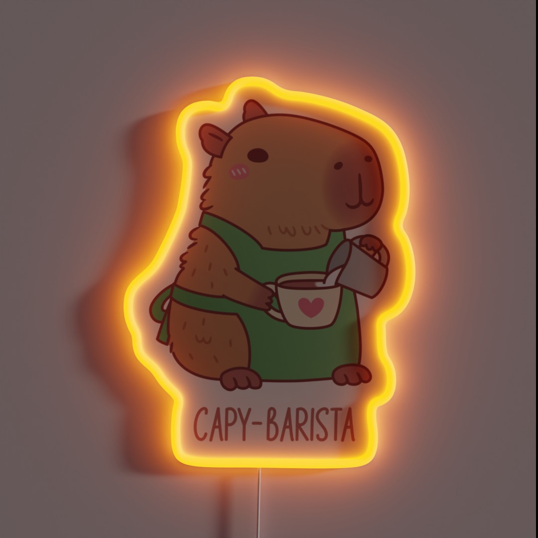 Cute Capybara Barista Making Coffee RGB Neon Sign Cute Capybara Barista Making Coffee RGB Neon Sign