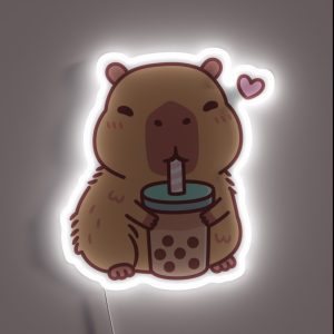 Cute Capybara Loves Drinking Bubble Tea RGB Neon Sign
