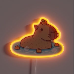 Cute Capybara With Orange On Head Chilling In Hot Spring RGB Neon Sign Cute Capybara With Orange On Head Chilling In Hot Spring RGB Neon Sign