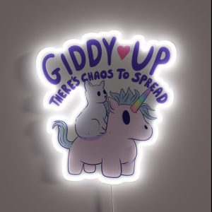Cute Cat Riding Unicorn Giddy Up There S Chaos To Spread RGB Neon Sign Cute Cat Riding Unicorn Giddy Up There S Chaos To Spread RGB Neon Sign