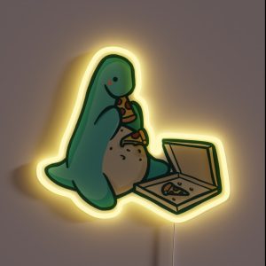 Cute Dino With Pizza Dinosaur RGB Neon Sign Cute Dino With Pizza Dinosaur RGB Neon Sign
