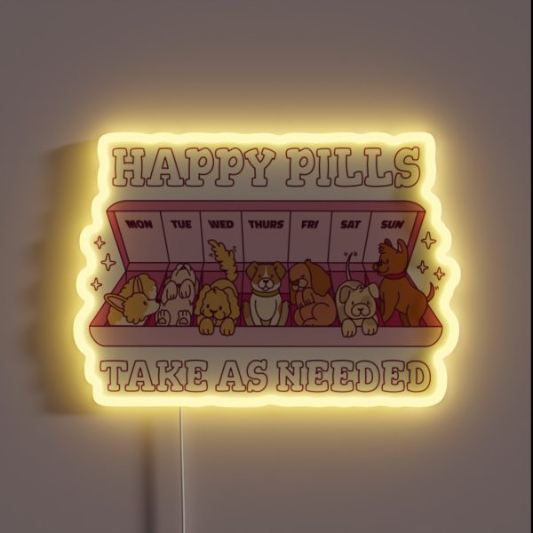 Cute Dos Happy Pills Medicine Vet Tech Cartoon RGB Neon Sign