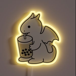 Cute Dragon Drinking Boba Bubble Milk Tea RGB Neon Sign