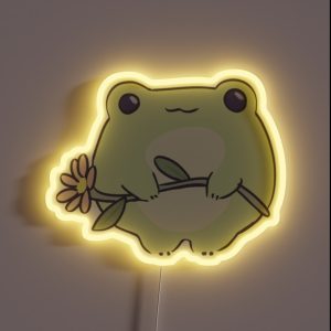 Cute Frog Holding Flower RGB Neon Sign