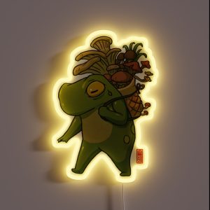 Cute Frog Mushroom Picker Art RGB Neon Sign