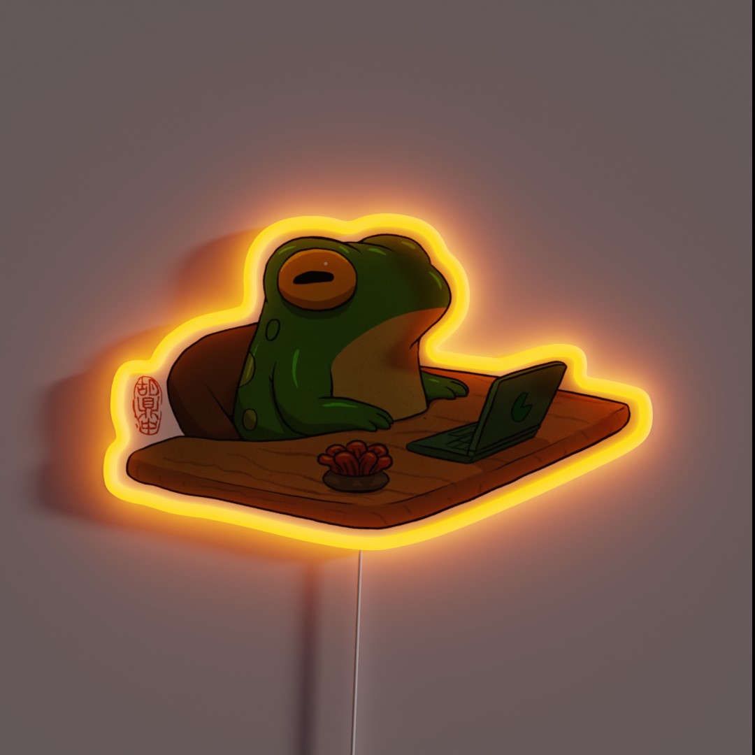 Cute Frog Zoning Out At Desk Work From Home RGB Neon Sign Cute Frog Zoning Out At Desk Work From Home RGB Neon Sign
