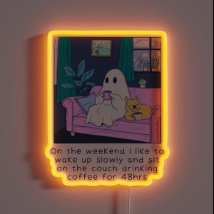Cute Ghost Drinking Coffee RGB Neon Sign