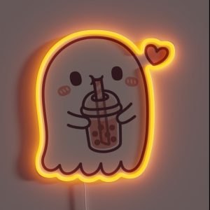 Cute Ghost Loves Boba Tea RGB Neon Sign Cute Ghost Loves Boba Tea RGB Neon Sign