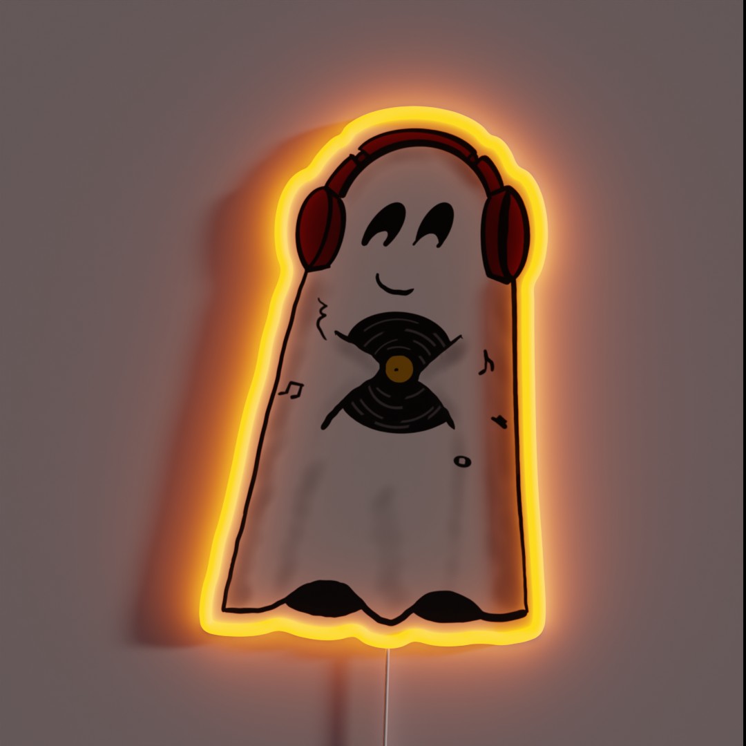 Cute Ghost Music Lover Ghost With Record RGB Neon Sign Cute Ghost Music Lover Ghost With Record RGB Neon Sign