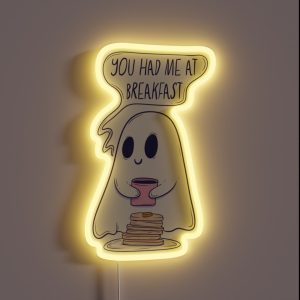 Cute Ghost Pancake Lover Breakfast Spirit Begging For Fluffy Treats RGB Neon Sign
