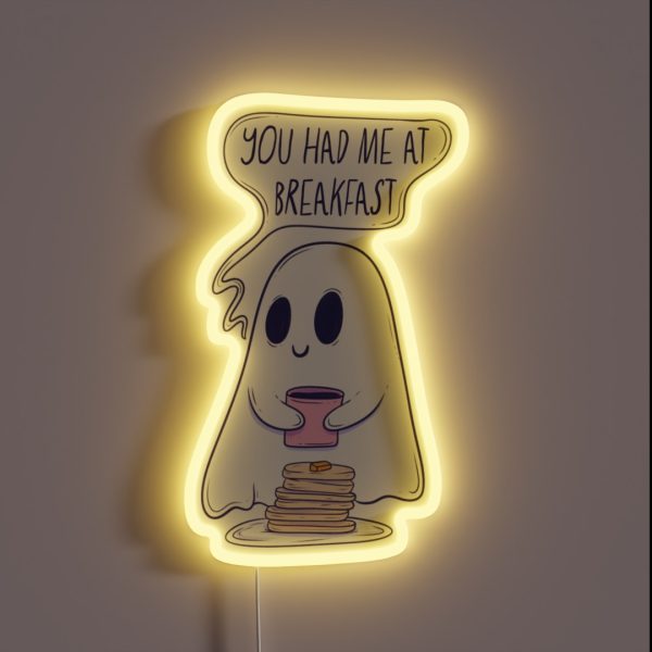 Cute Ghost Pancake Lover Breakfast Spirit RGB Neon Sign