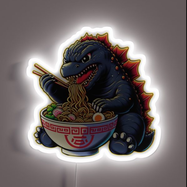 Cute Godzilla Eating Big Bowl Ramen Noodle RGB Neon Sign