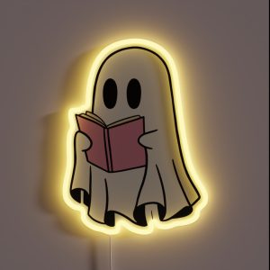 Cute Halloween Ghost Reading Book RGB Neon Sign