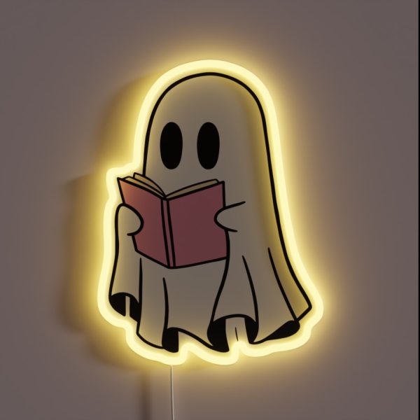 Cute Halloween Ghost Reading Book RGB Neon Sign