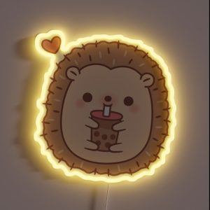 Cute Hedgehog Loves Drinking Bubble Tea RGB Neon Sign