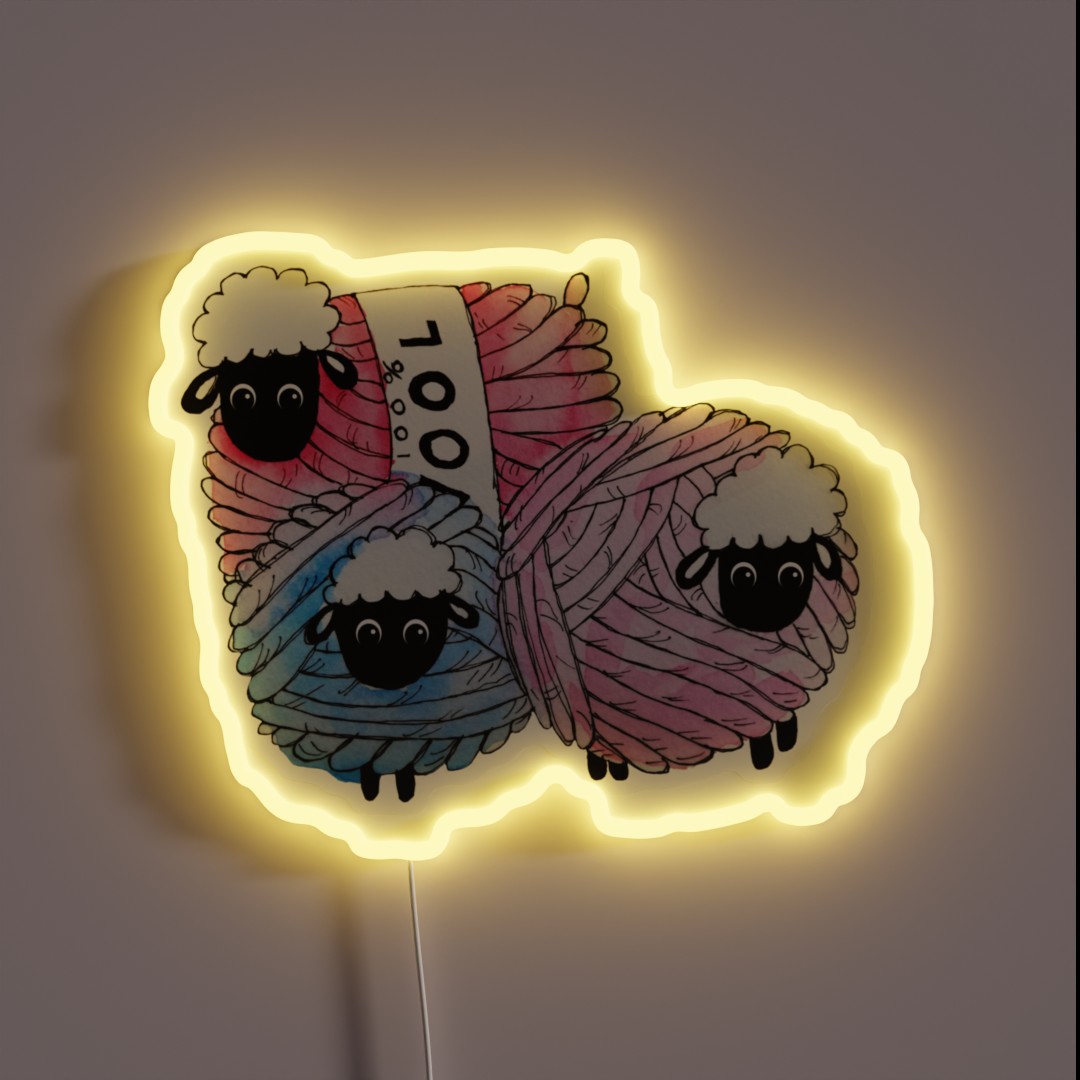 Cute Little Knitting Crochet Pink Balls Of RGB Neon Sign Cute Little Knitting Crochet Pink Balls Of RGB Neon Sign