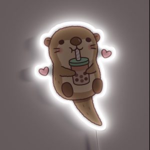 Cute Little Otter Loves Bubble Tea RGB Neon Sign