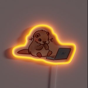 Cute Little Otter On Laptop RGB Neon Sign