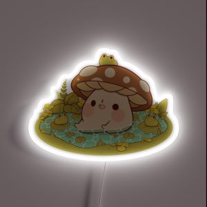 Cute Mushroom In A Frog Pond RGB Neon Sign
